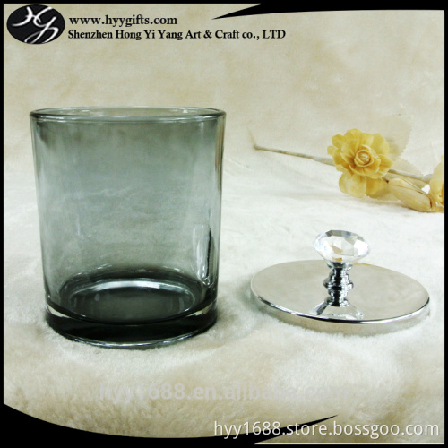 wholesale transparent grey candle vessels,candle holder with metal lid